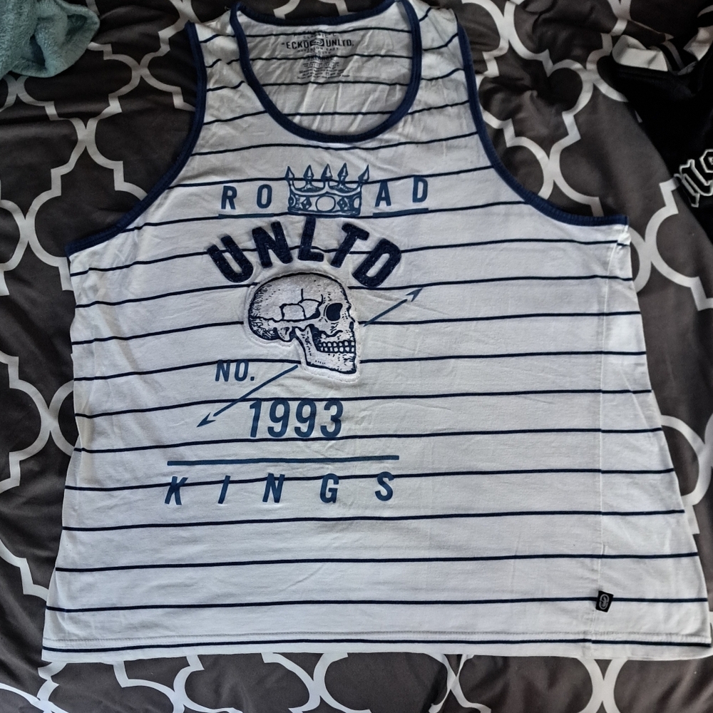 ECKO UNLTD Striped Tank Top with Skull Graphic